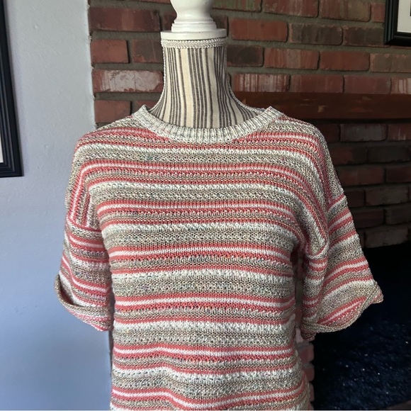 Rebecca Taylor La Vie Striped Metallic Short Sleeve Sweater in Orange Gold Sz S - Picture 4 of 9